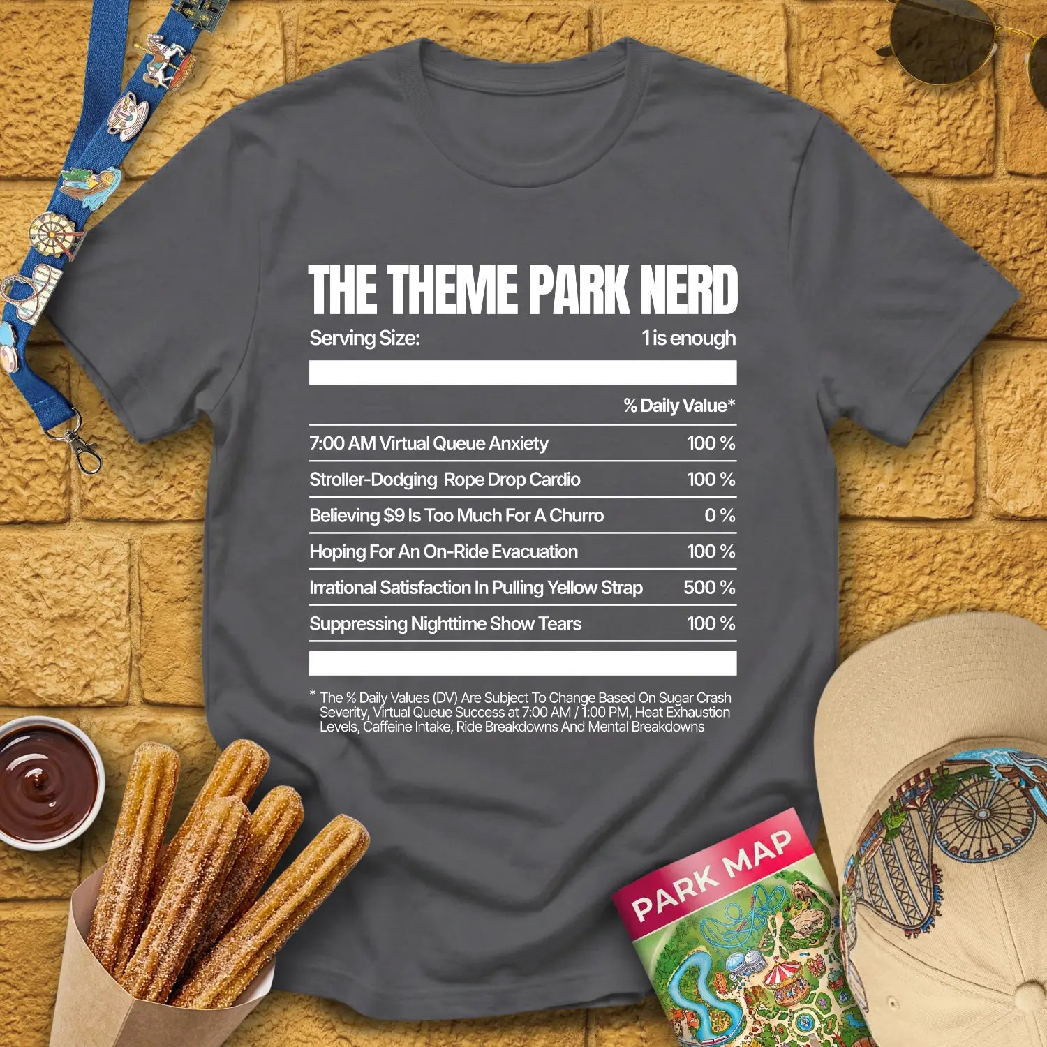 Theme Park Nerd Facts [Nutrition] T-Shirt for Theme Park Fans (Charcoal)