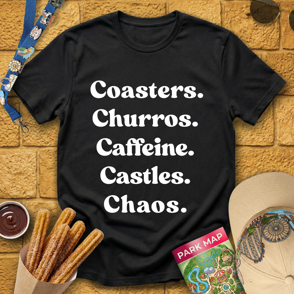 Coasters. Churros. Caffeine. [70s] T-Shirt
