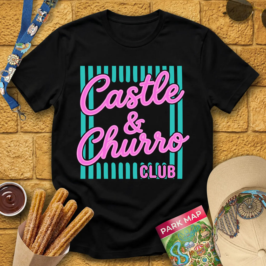 Castle & Churro Club [Chic] T-Shirt for Theme Park Fans (Black)