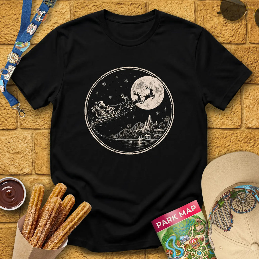 Christmas Park Flight [Badge] T-Shirt for Theme Park Fans (Black)