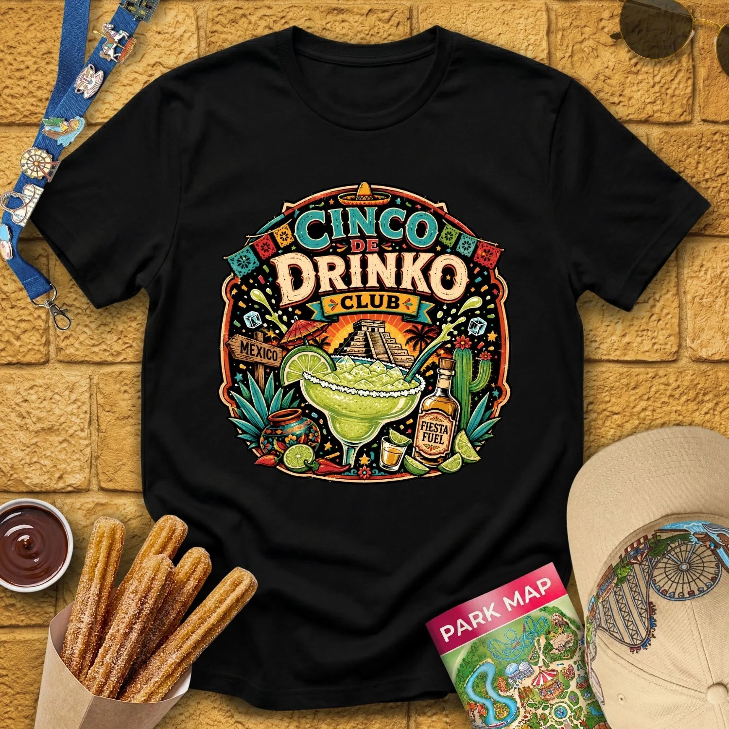 Cinco De Drinko [BoldBadge] T-Shirt for Theme Park Fans (Black)