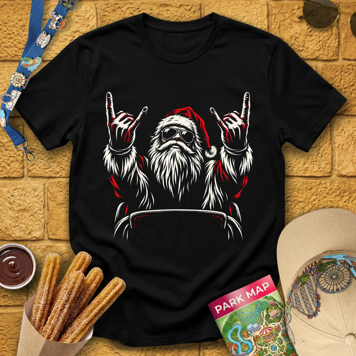 Coaster Santa [LinoArt] T-Shirt for Theme Park Fans (Black)