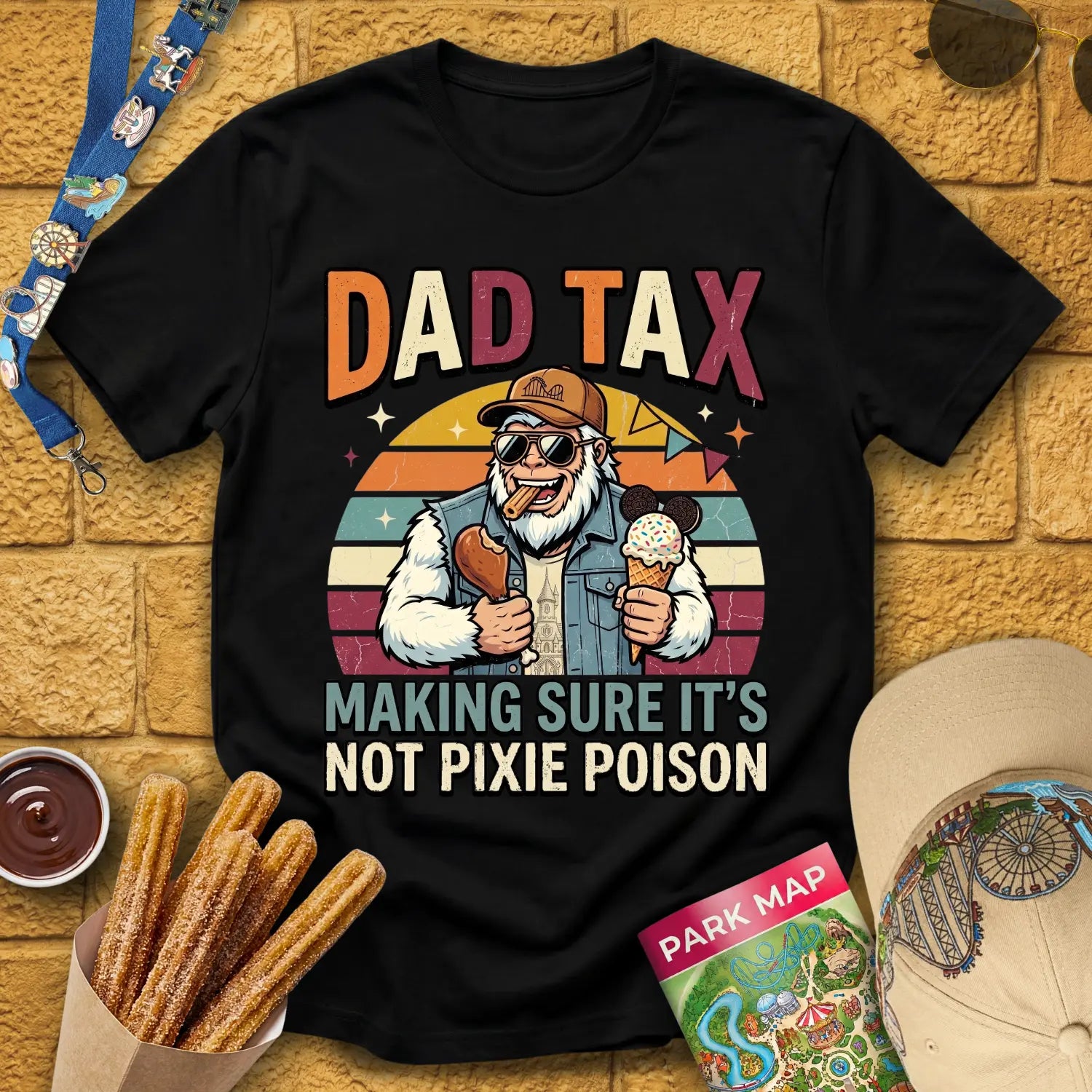 Dad Tax [70s] T-Shirt for Theme Park Fans (Black)