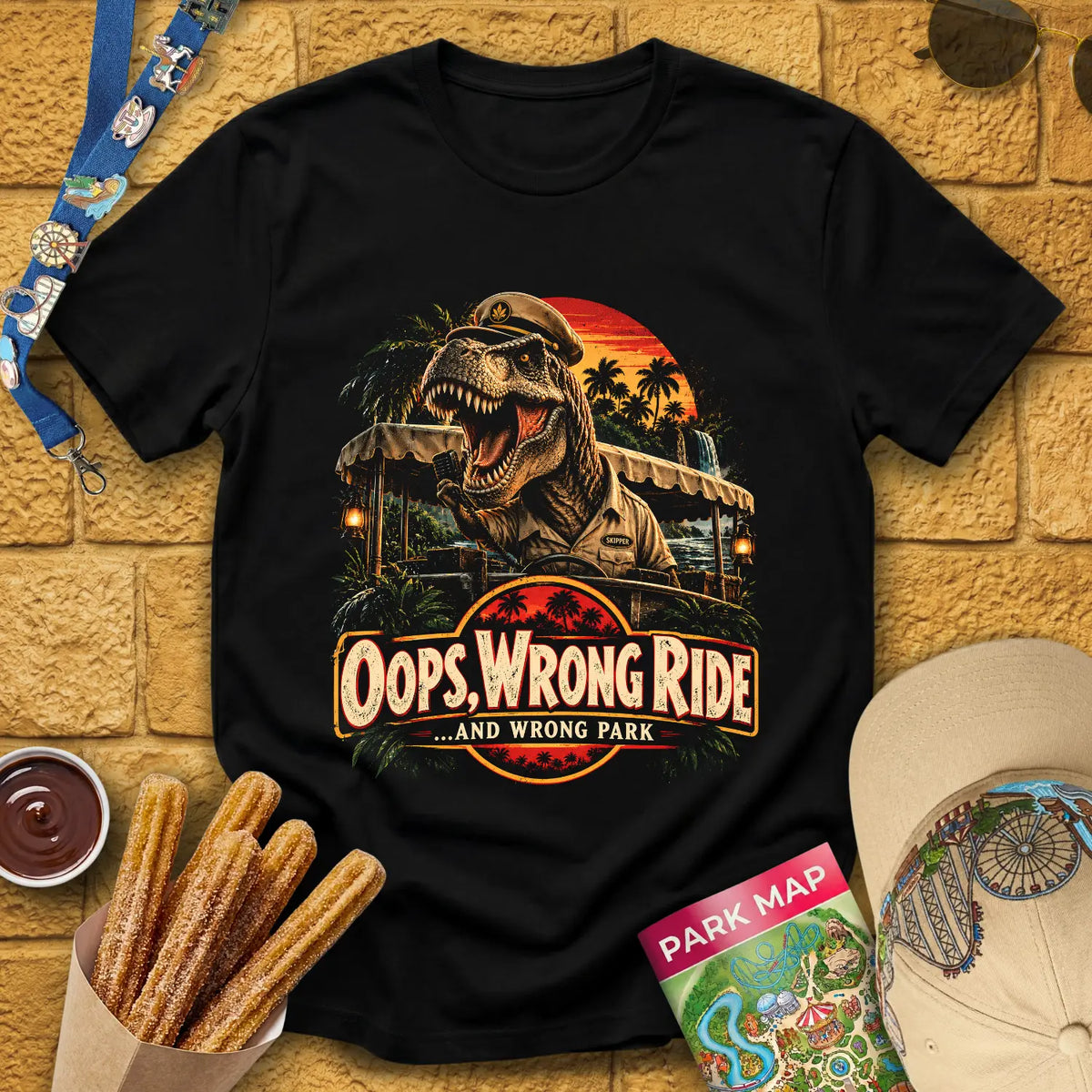 Dinosaur Skipper [Cinematic] T-Shirt for Theme Park Fans (Black)