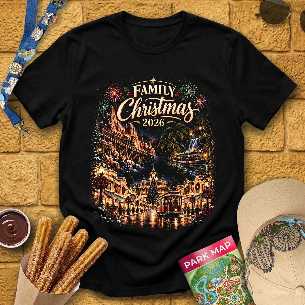 Family Christmas 2026 [Magic] T-Shirt for Theme Park Fans (Black)