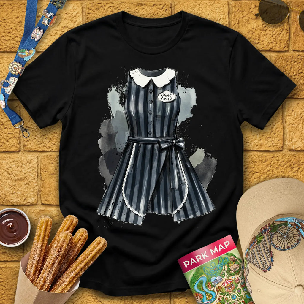 Ghost Hostess Dress [Artsy] T-Shirt for Theme Park Fans (Black)