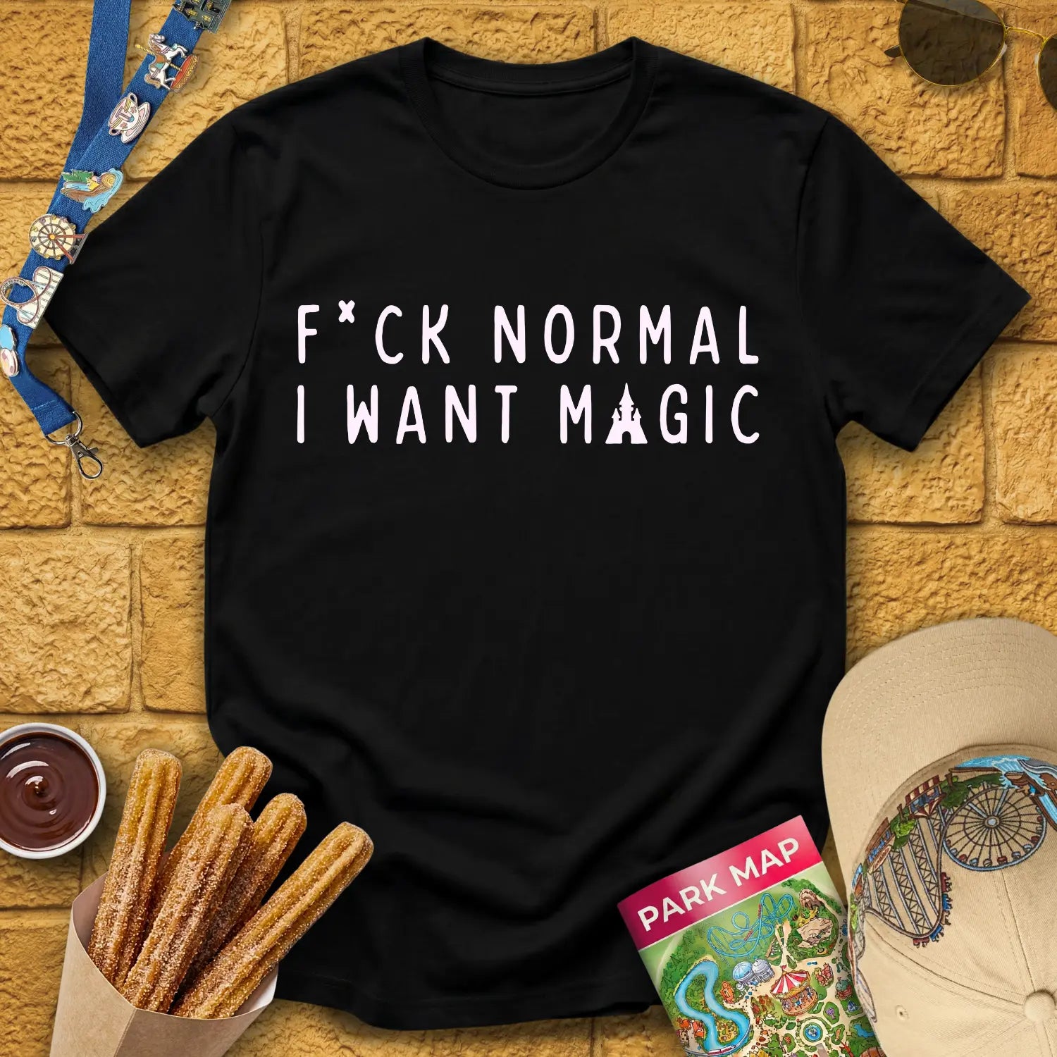 I Want Magic [Sleek] T-Shirt for Theme Park Fans (Black)
