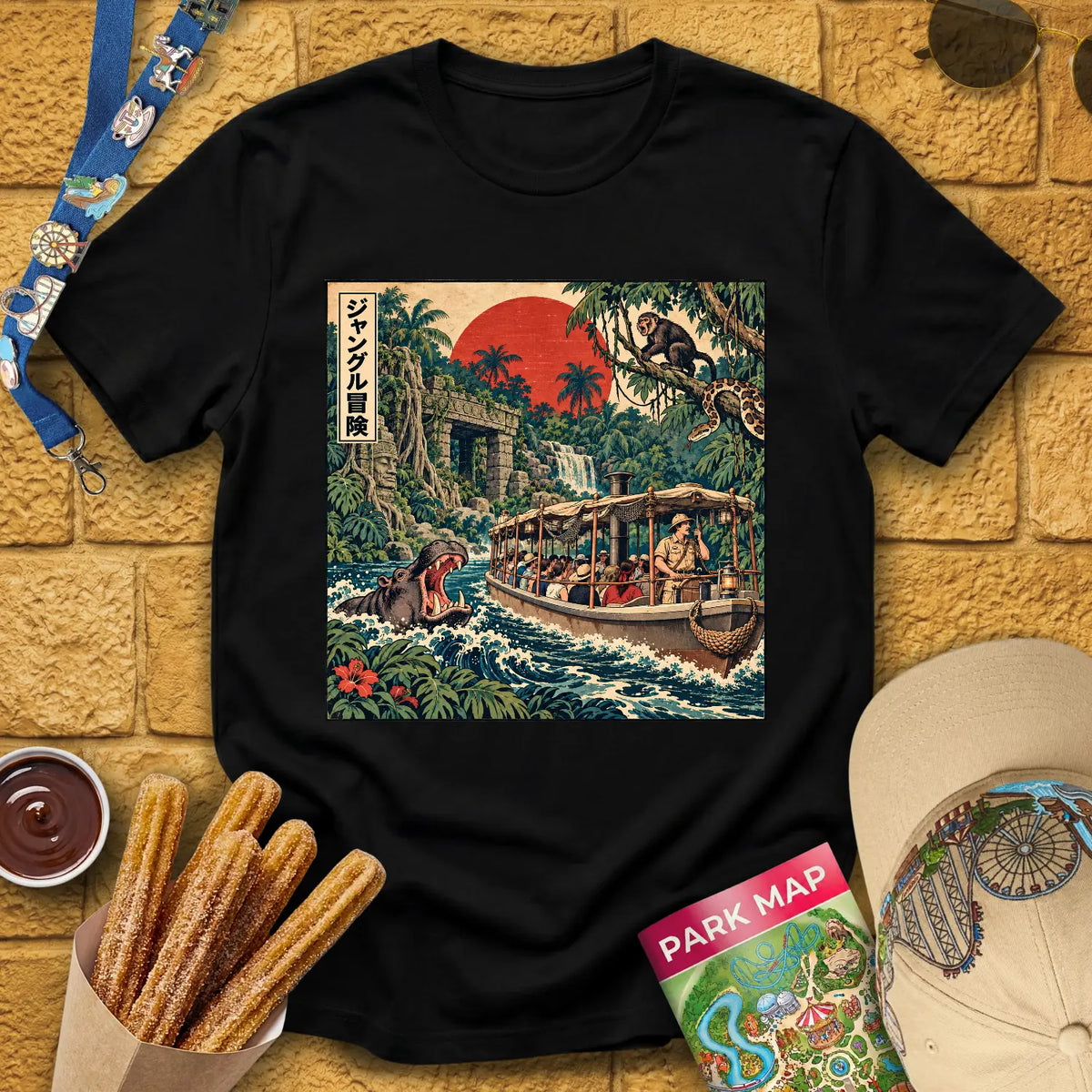 Jungle Adventure [Japanese] T-Shirt for Theme Park Fans (Black)