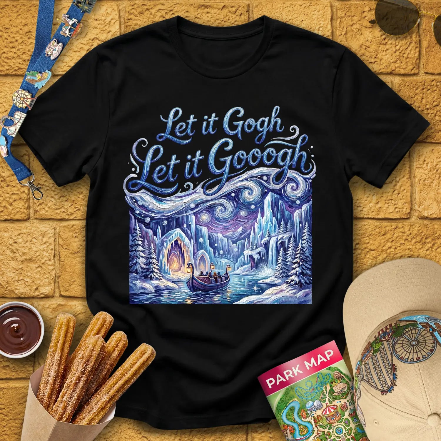 Let It Gogh [Artsy1] T-Shirt for Theme Park Fans (Black)