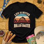 Life's Better On Coaster [Sunset] T-Shirt for Theme Park Fans (Black)