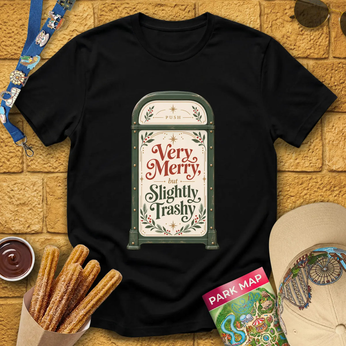 Merry & Trashy [Boho] T-Shirt for Theme Park Fans (Black)