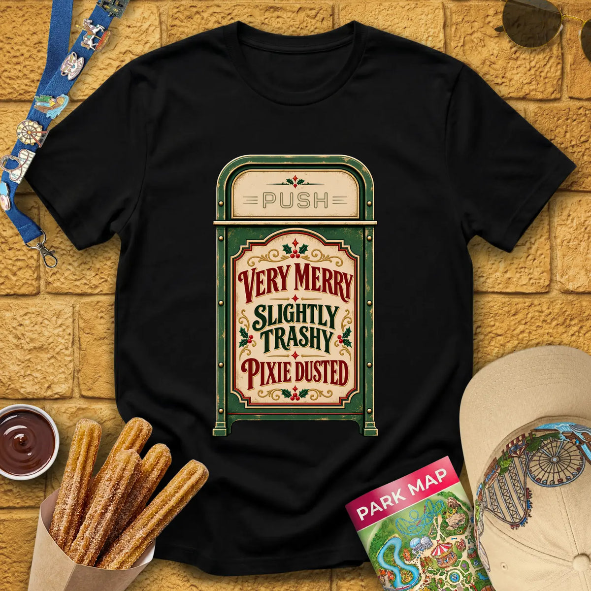 Merry & Trashy [Vintage] T-Shirt for Theme Park Fans (Black)