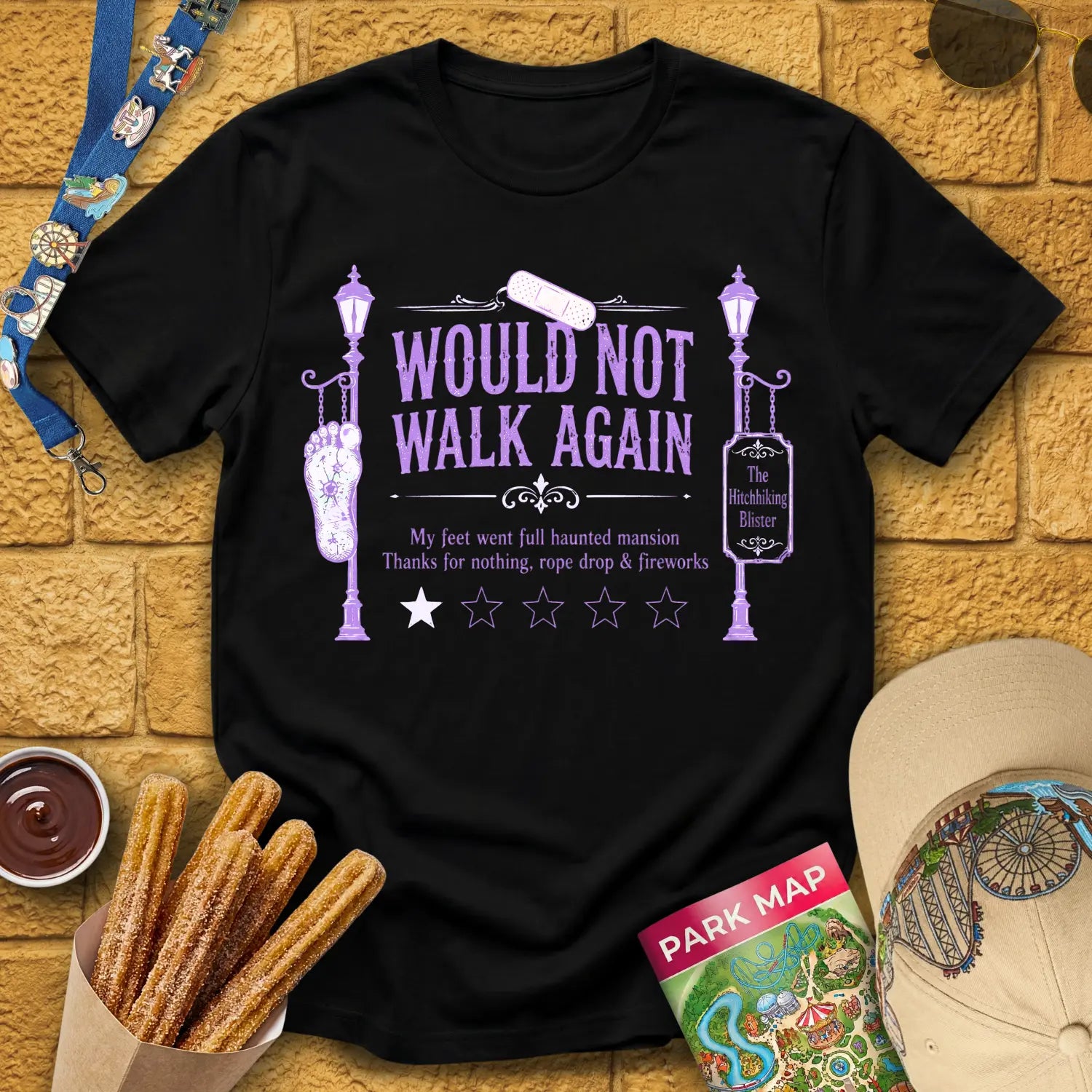 Not Walk Again [Haunted] T-Shirt for Theme Park Fans (Black)