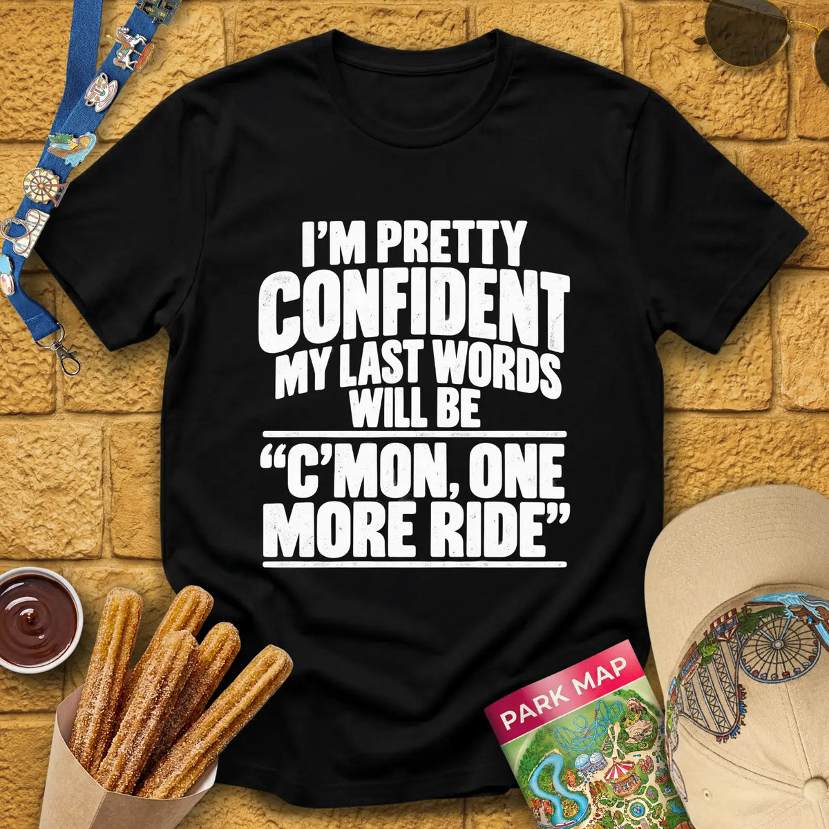 One More Ride [Bold] T-Shirt for Theme Park Fans (Black)
