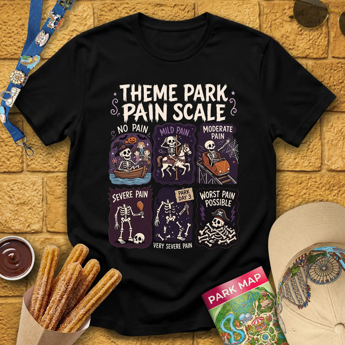Park Pain Scale [Comic] T-Shirt for Theme Park Fans (Black)