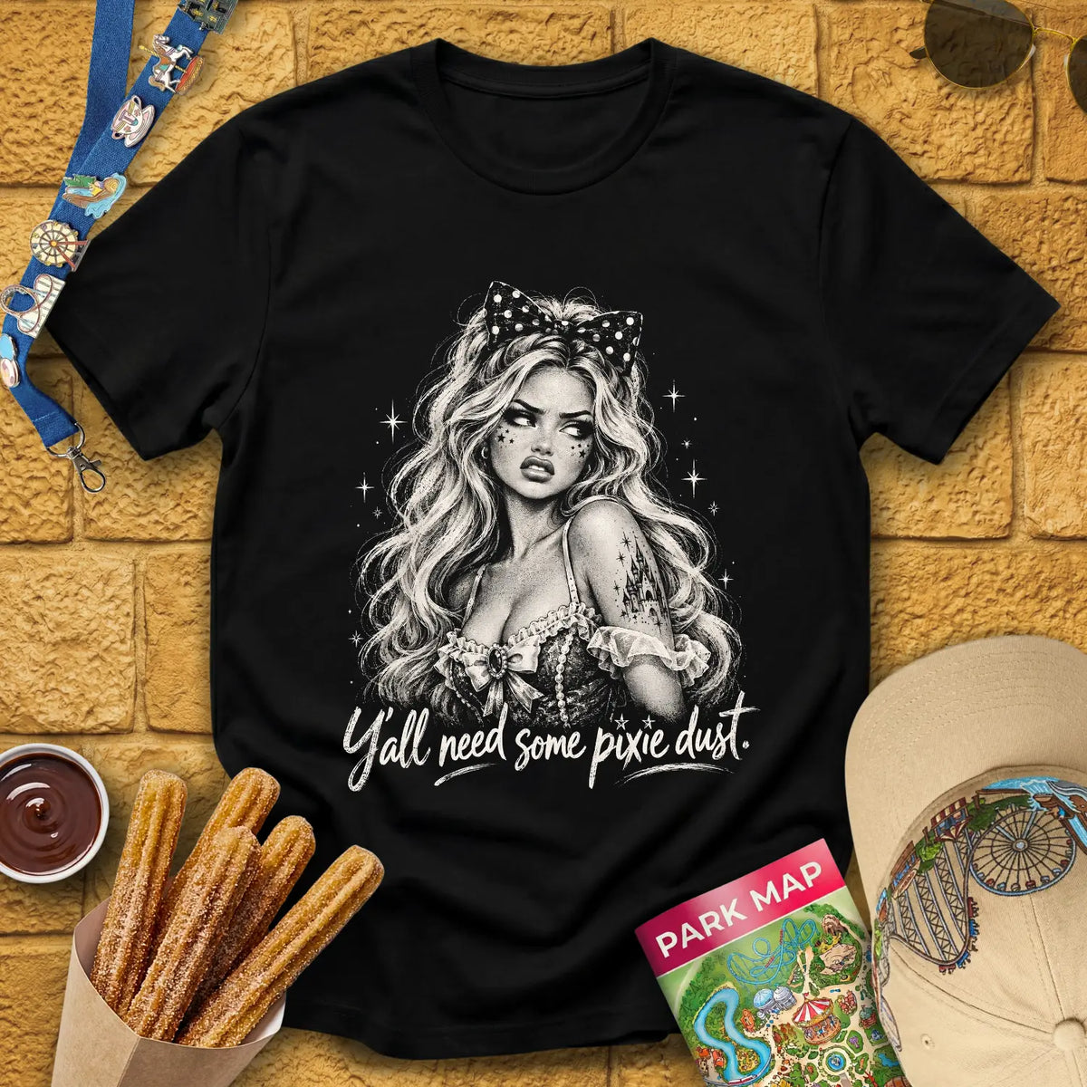 Pixie Dust Doll [MonoGlam] T-Shirt for Theme Park Fans (Black)