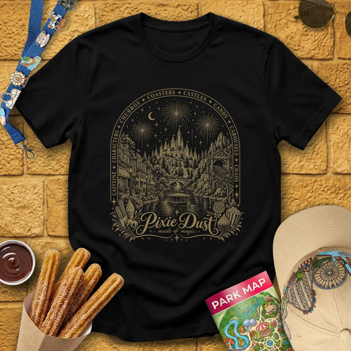 Pixie Dust [FancyFrame] T-Shirt for Theme Park Fans (Black)
