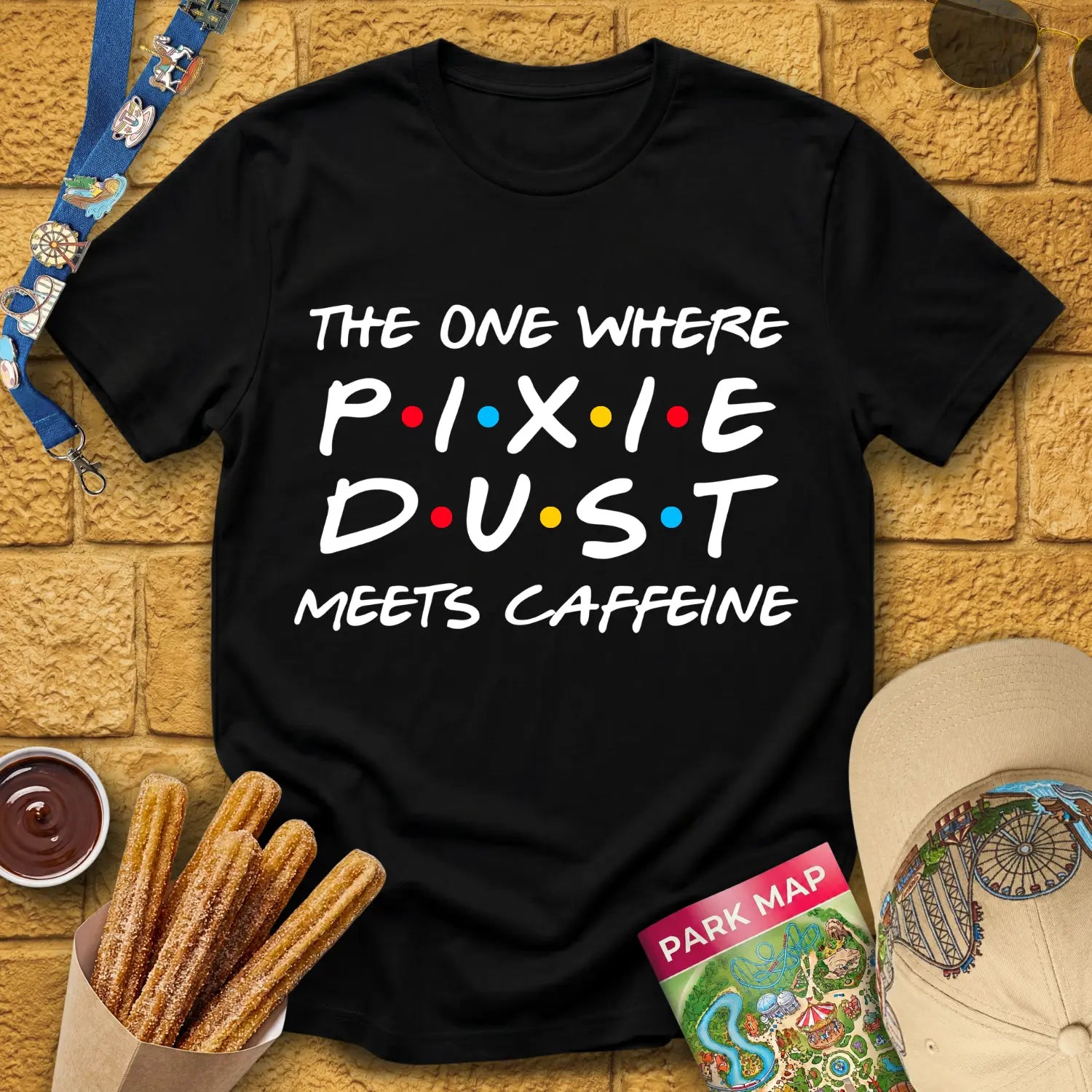 Pixie Dust Meets Caffeine [Bold] T-Shirt for Theme Park Fans (Black)