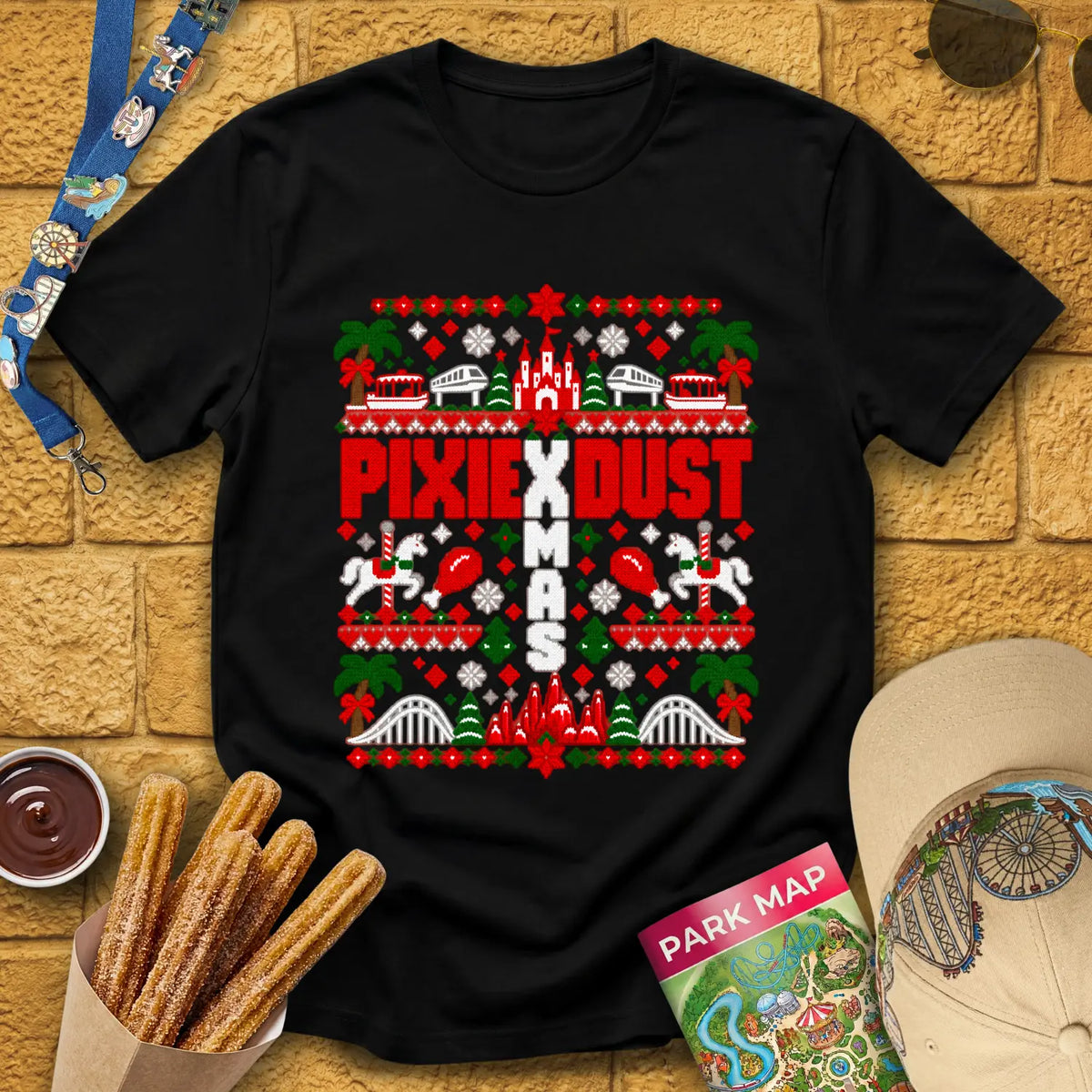 Pixie Dust Xmas [PixKnit] T-Shirt for Theme Park Fans (Black)