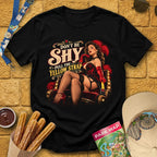 Shy Yellow Strap [Cinematic] T-Shirt for Theme Park Fans (Black)