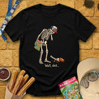 Skeleton & Turkey [Illu] T-Shirt for Theme Park Fans (Black)