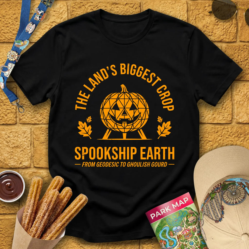 Spookship Earth [Emblem] T-Shirt for Theme Park Fans (Black)