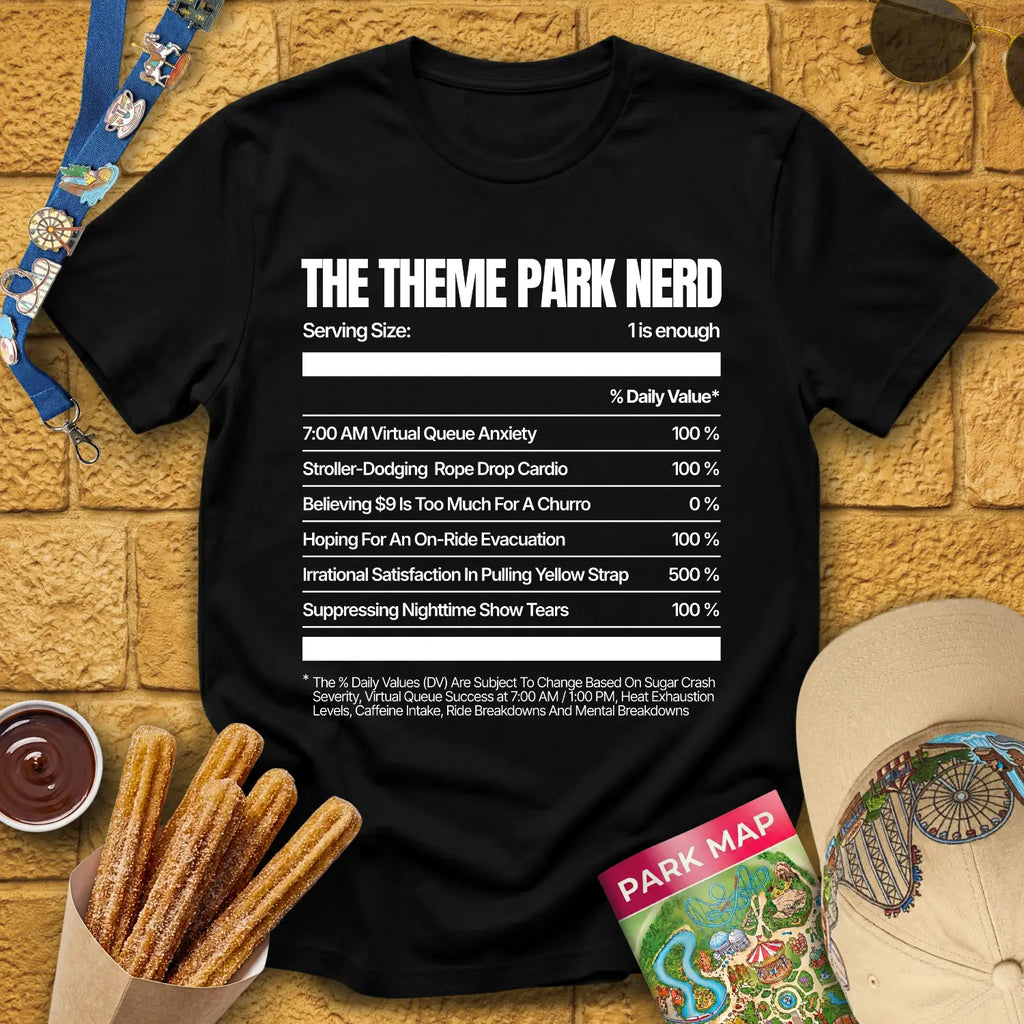 Theme Park Nerd Facts [Nutrition] T-Shirt for Theme Park Fans (Black)