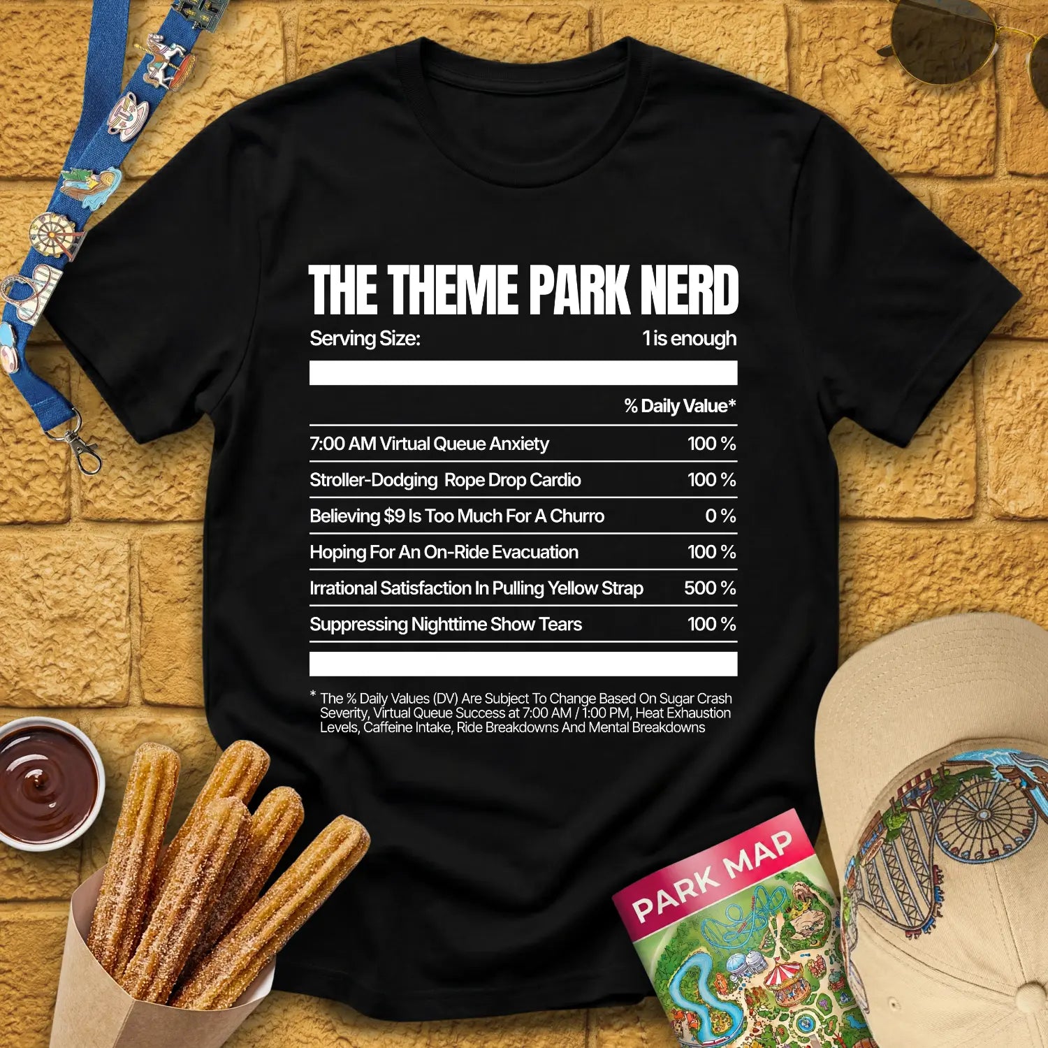 Theme Park Nerd Facts [Nutrition] T-Shirt for Theme Park Fans (Black)