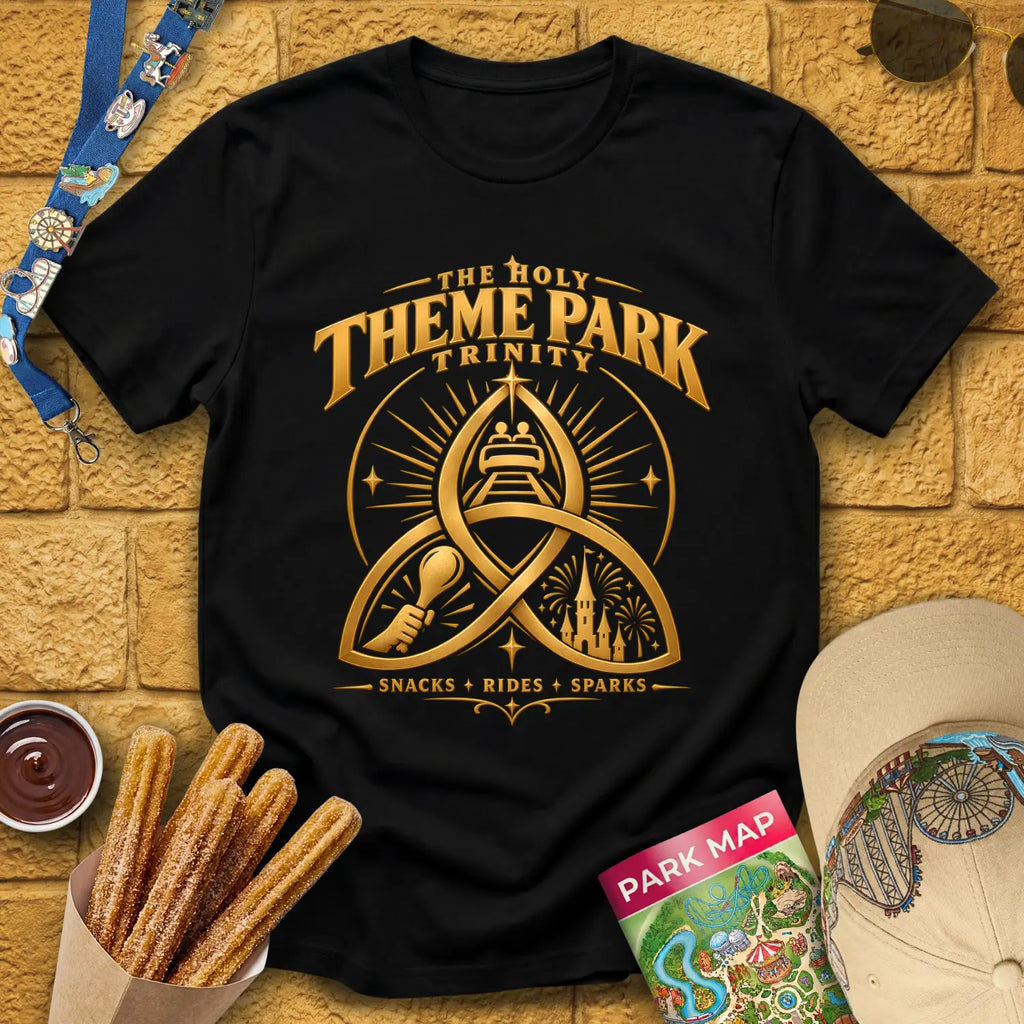 Theme Park Trinity [Golden] T-Shirt for Theme Park Fans (Black)