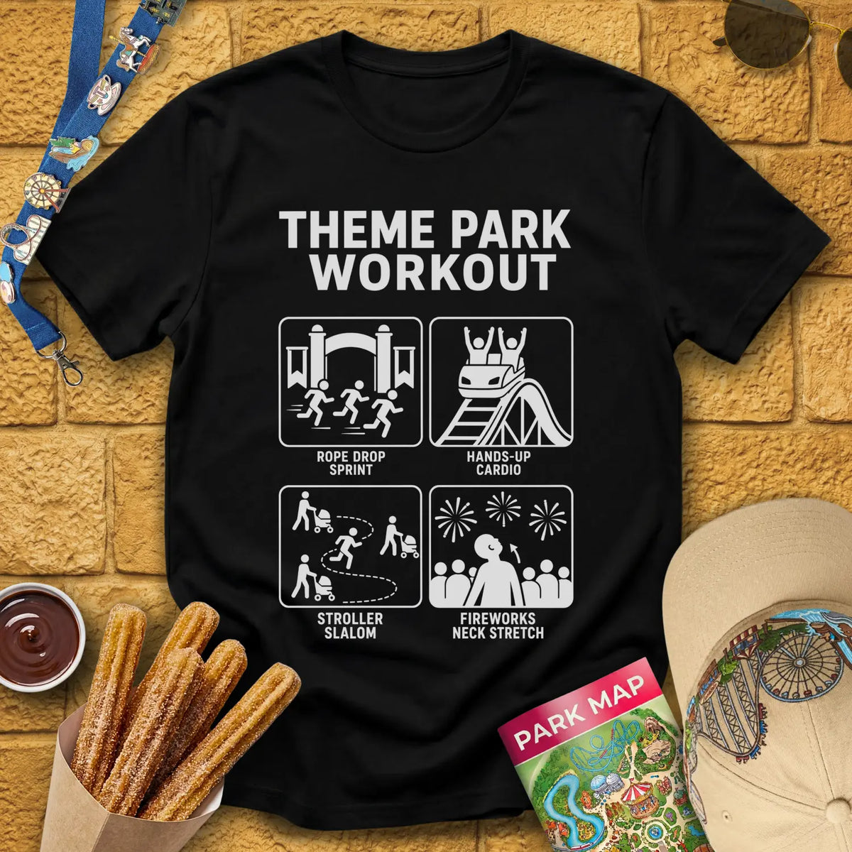 Theme Park Workout [Sleek] T-Shirt for Theme Park Fans (Black)