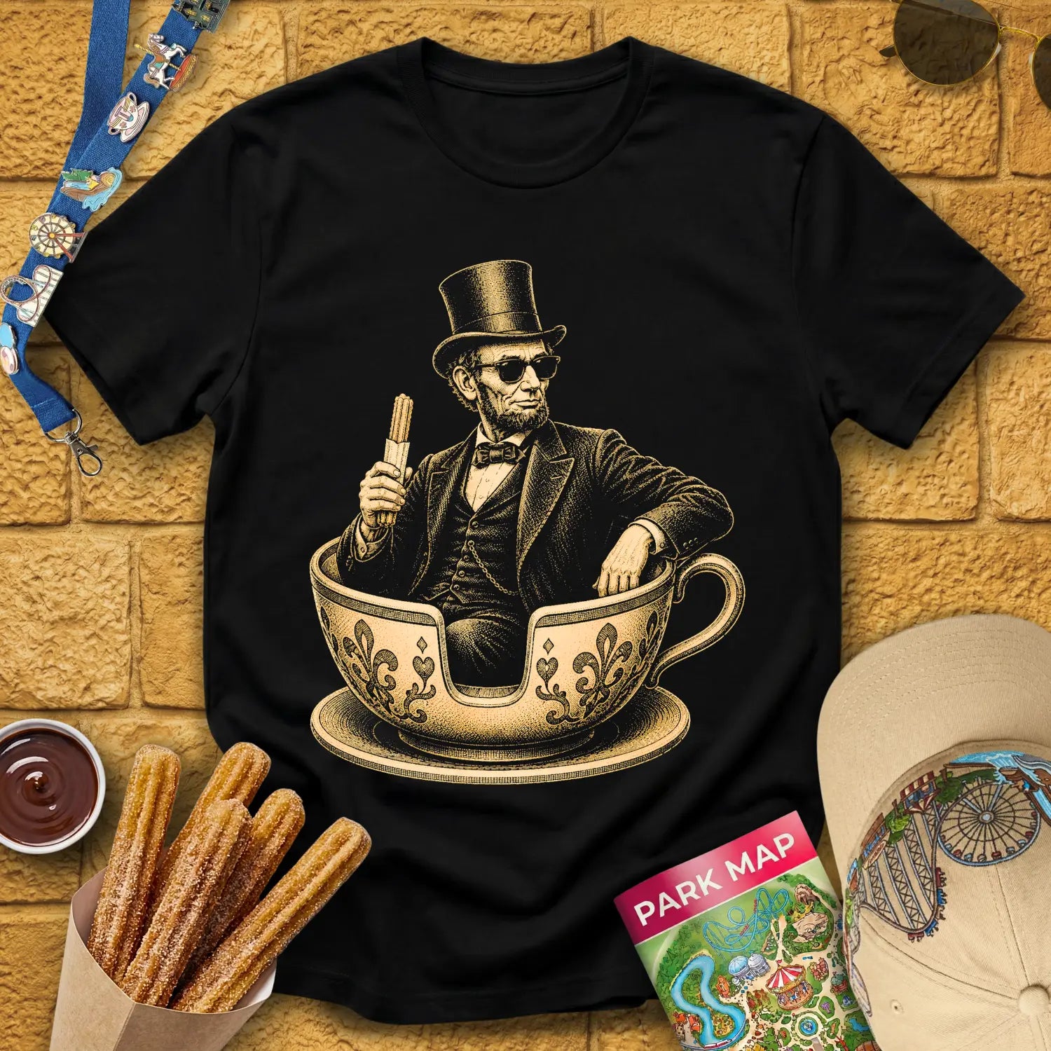 Tranquil Teacups [Engraved] T-Shirt for Theme Park Fans (Black)