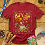 Caffeine & Pixie Dust [RetroBoho2] T-Shirt for Theme Park Fans (Antique Cherry Red)