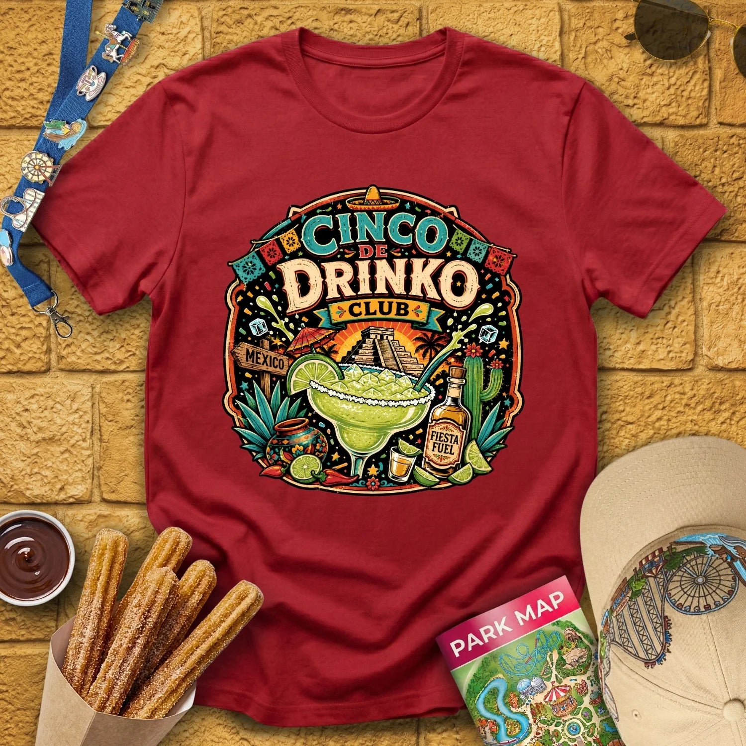Cinco De Drinko [BoldBadge] T-Shirt for Theme Park Fans (Antique Cherry Red)