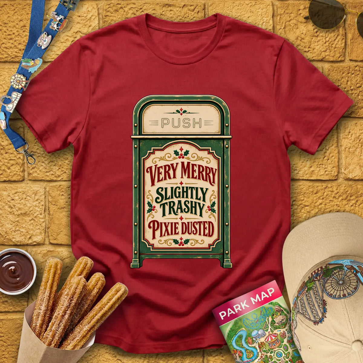 Merry & Trashy [Vintage] T-Shirt for Theme Park Fans (Antique Cherry Red)