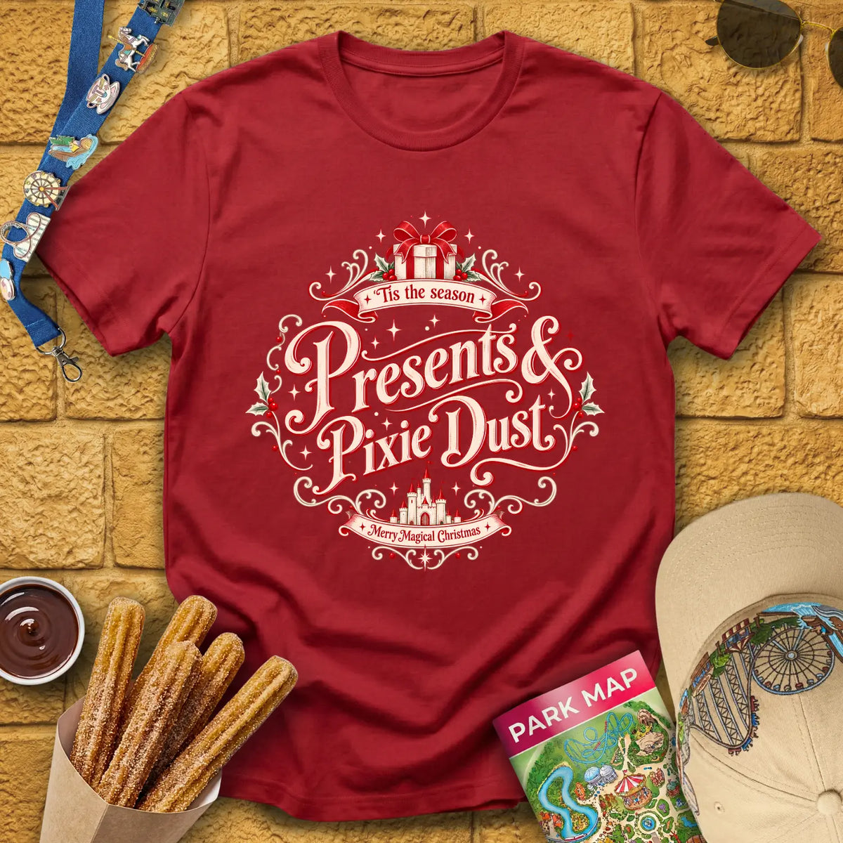 Presents & Pixie Dust [VictorianDiamond] T-Shirt for Theme Park Fans (Antique Cherry Red)