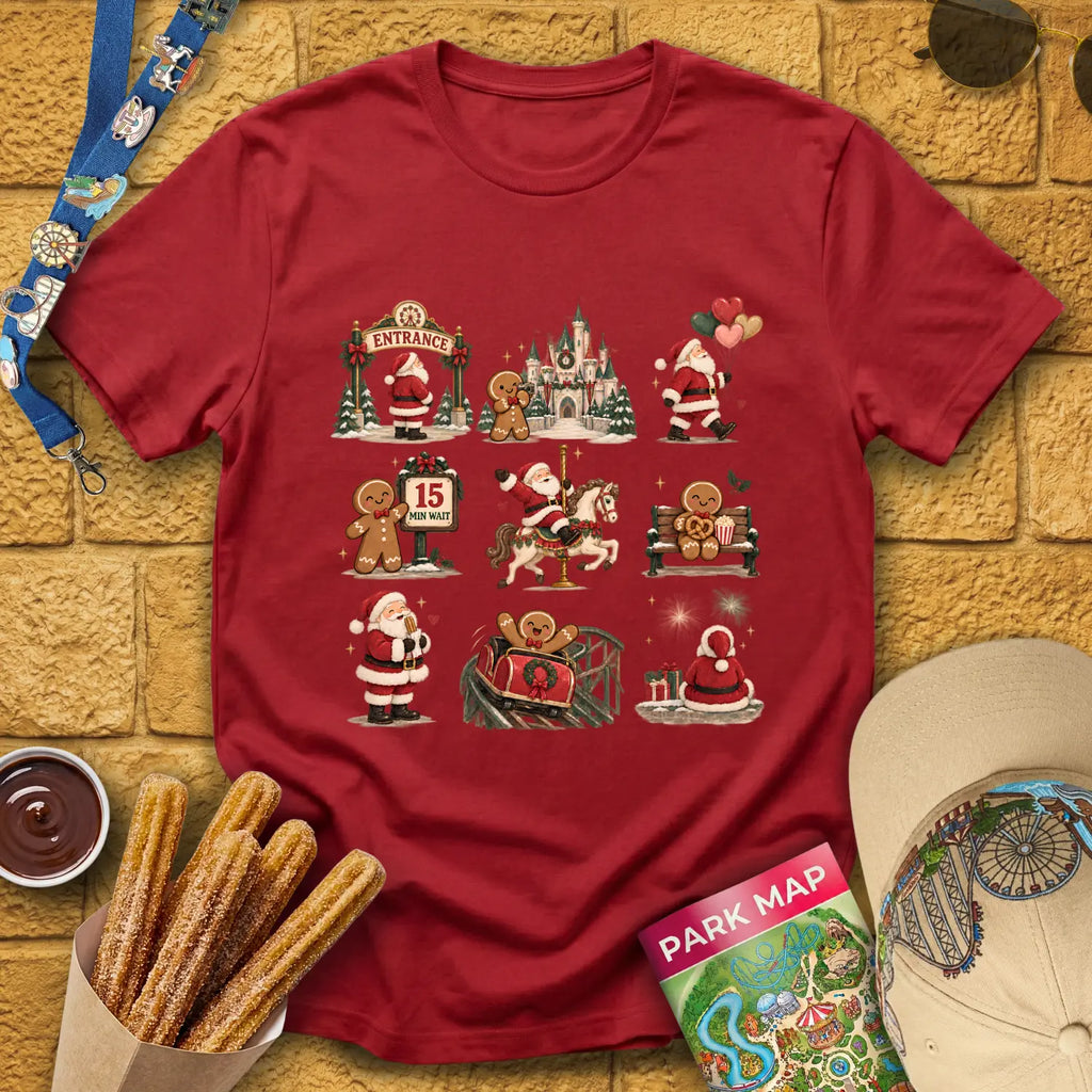 Xmas Park Day [RusticGrid] T-Shirt for Theme Park Fans (Antique Cherry Red)