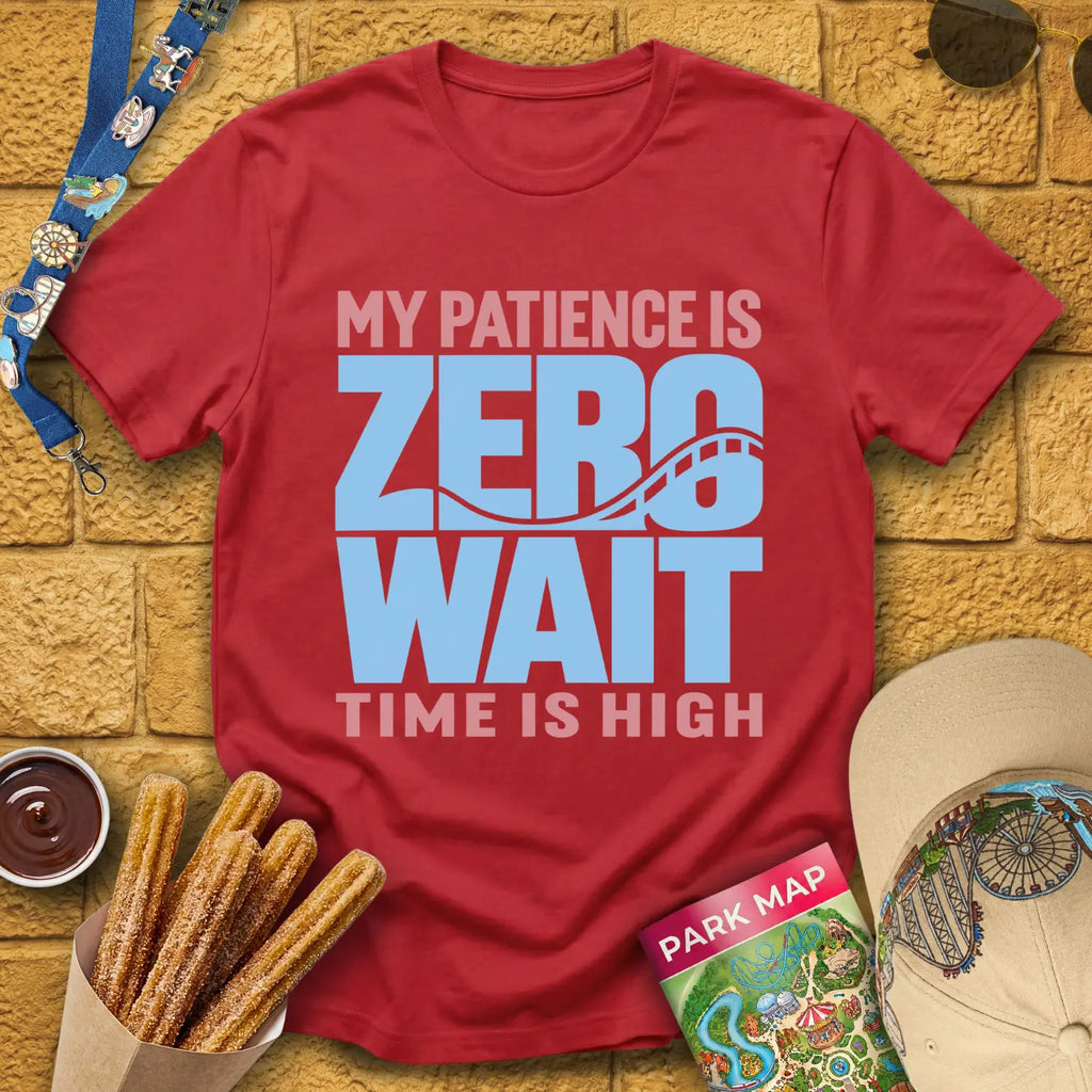 Zero Wait [Bold] T-Shirt for Theme Park Fans (Cherry Red)