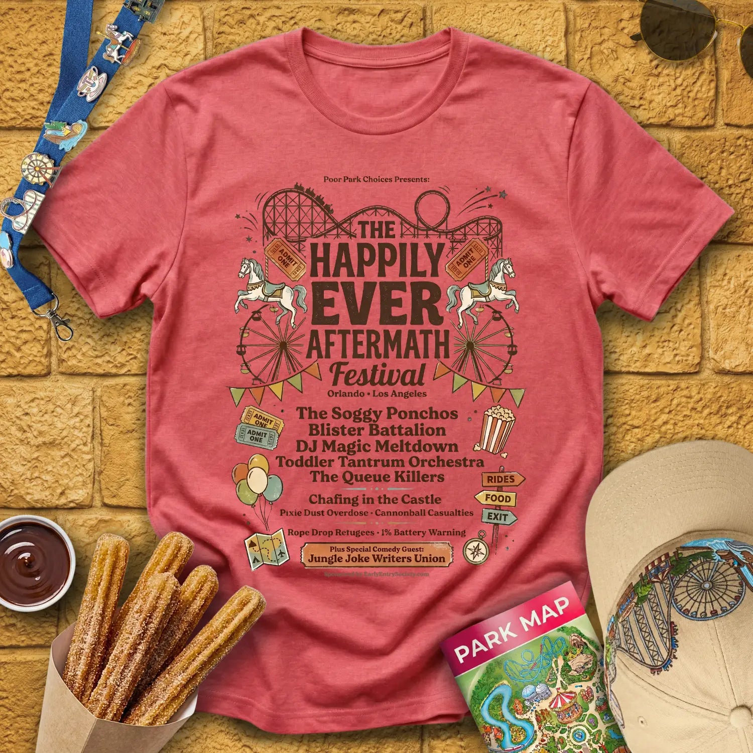 Aftermath Festival [Retro] T-Shirt for Theme Park Fans (Heather Red)
