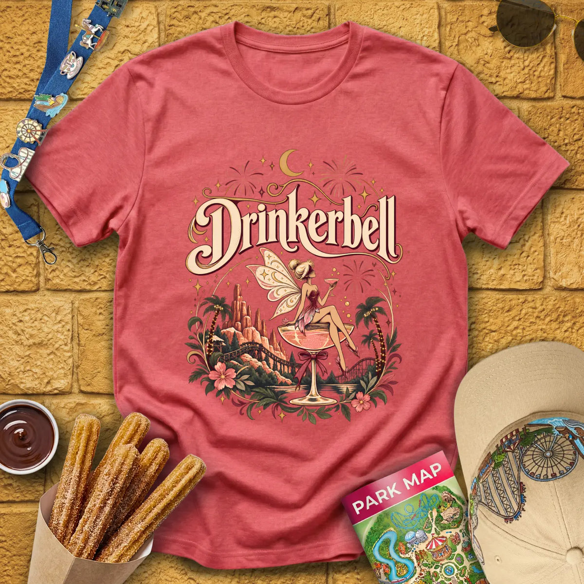 Drinkerbell [Boho] T-Shirt for Theme Park Fans (Heather Red)