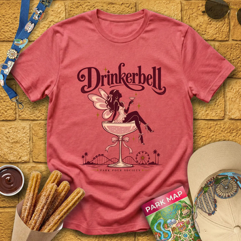 Drinkerbell [Glamour] T-Shirt for Theme Park Fans (Heather Red)