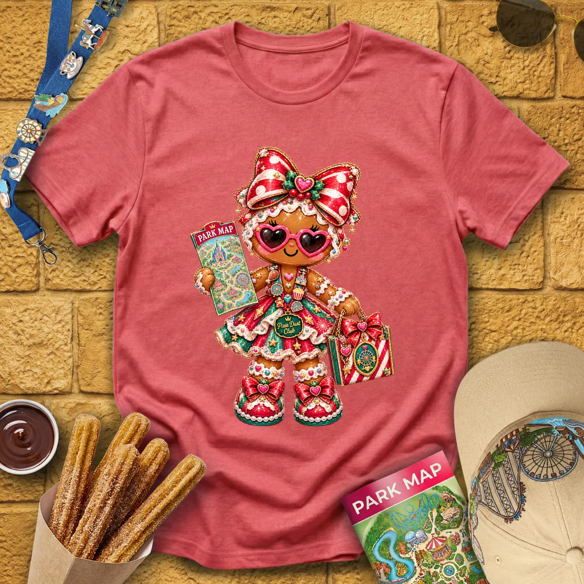 Gingerbread Lady [Glossy] T-Shirt for Theme Park Fans (Heather Red)