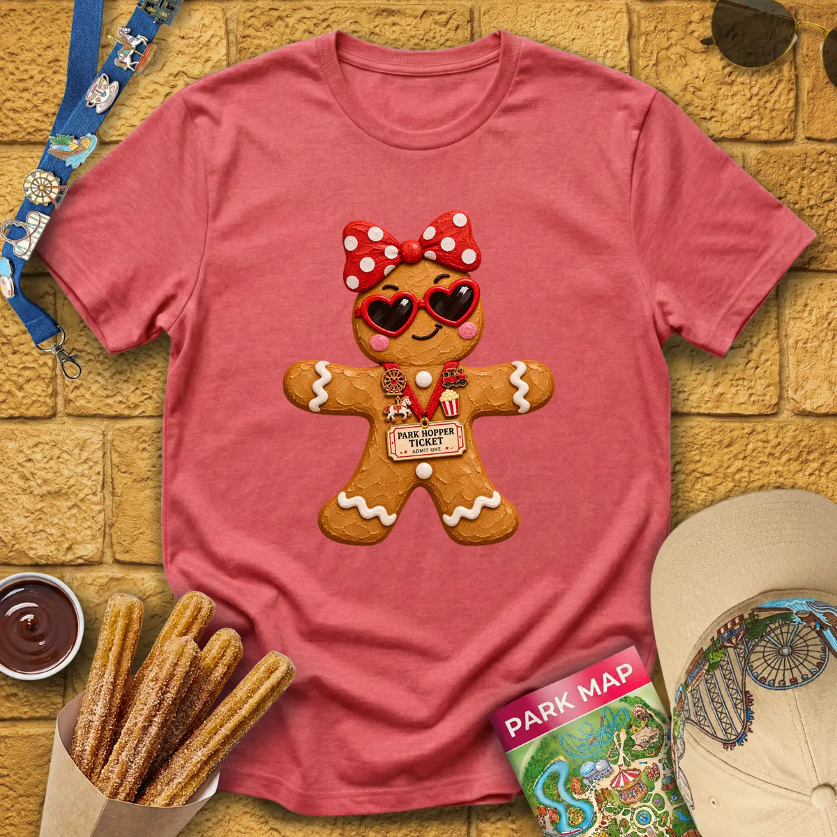 Gingerbread Lady [Impasto] T-Shirt for Theme Park Fans (Heather Red)