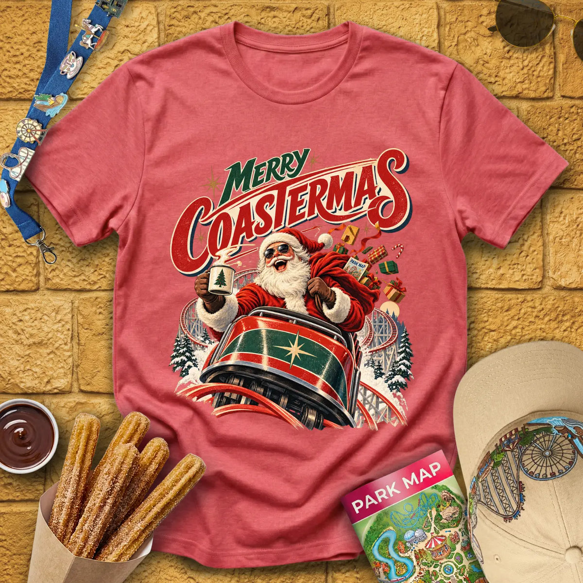 Merry Coastermas [50s] T-Shirt for Theme Park Fans (Heather Red)