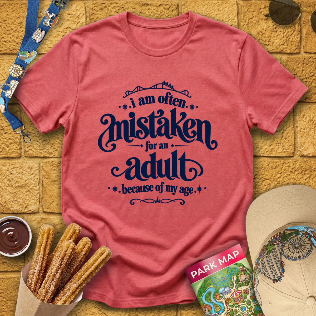 Mistaken For Adult [Victorian] T-Shirt for Theme Park Fans (Heather Red)