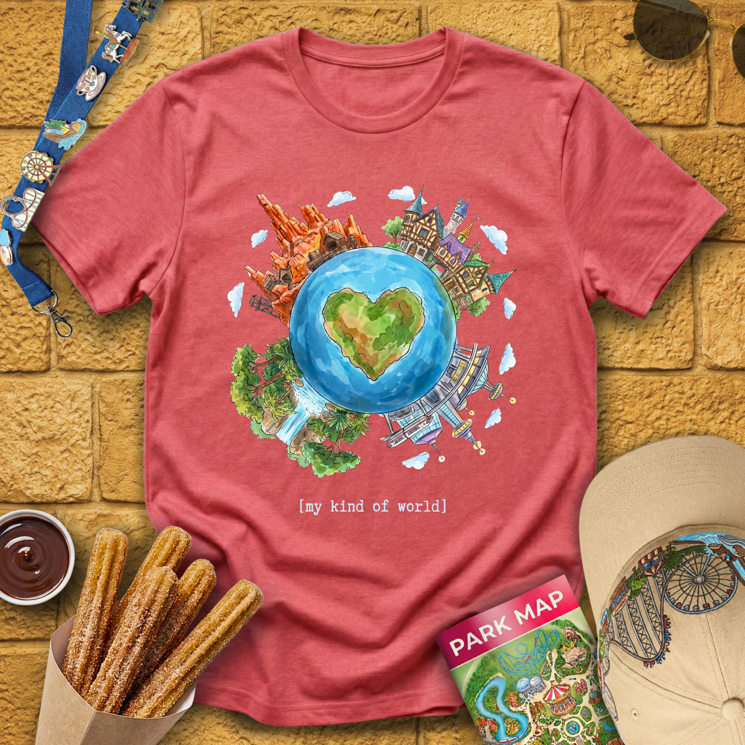 My Kind Of World [PenWash] T-Shirt for Theme Park Fans (Heather Red)