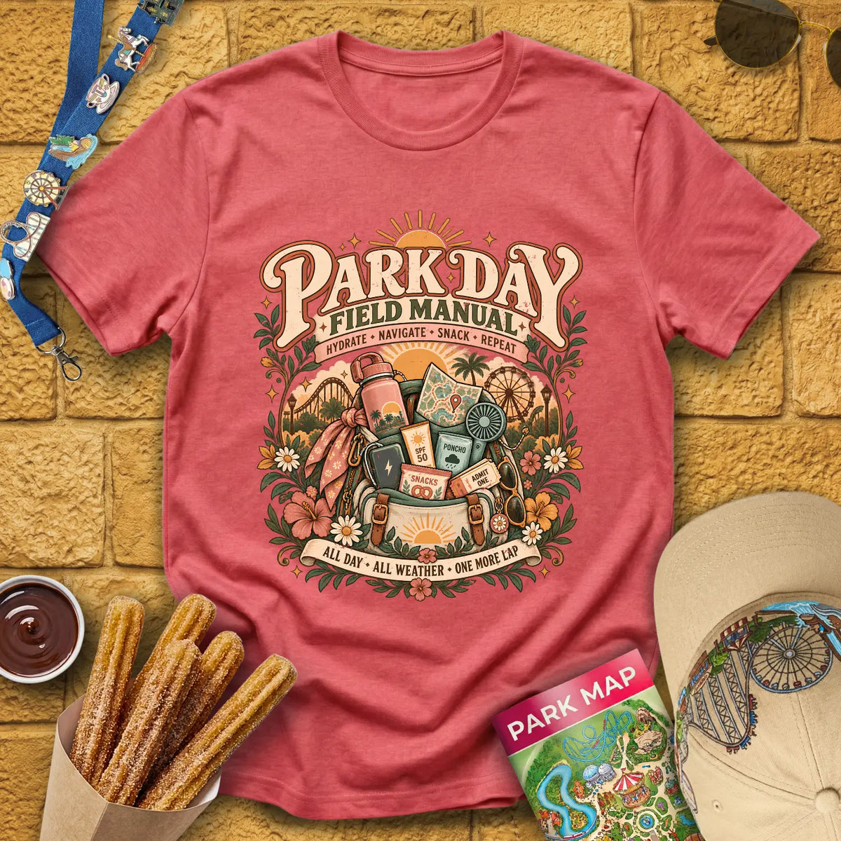 Park Day Field Manual [Boho] T-Shirt for Theme Park Fans (Heather Red)