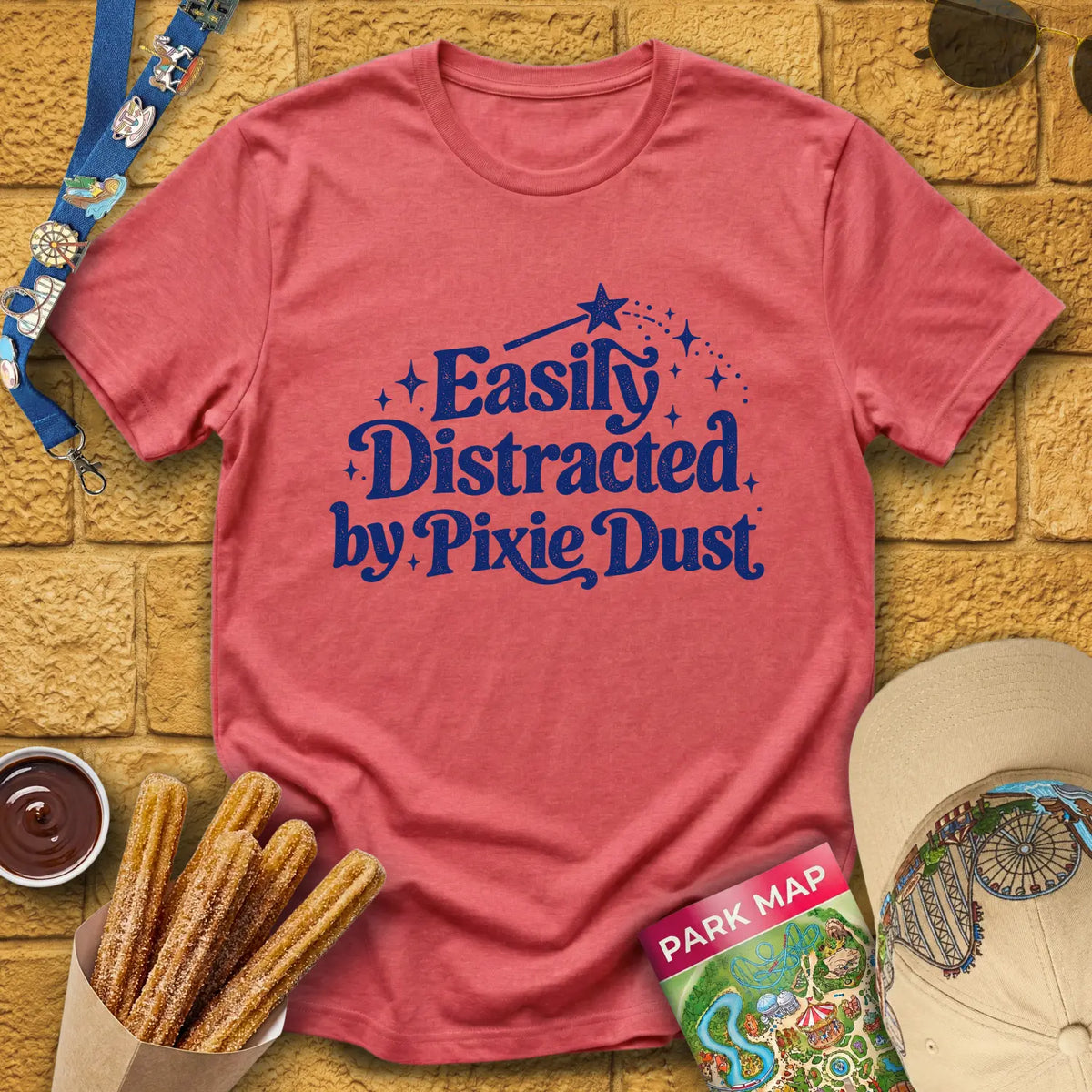 Pixie Dust Distracted [Artsy] T-Shirt for Theme Park Fans (Heather Red)