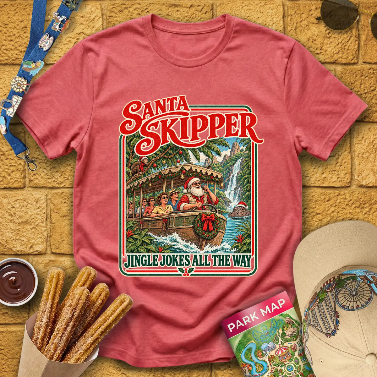 Santa Skipper [Poster] T-Shirt for Theme Park Fans (Heather Red)