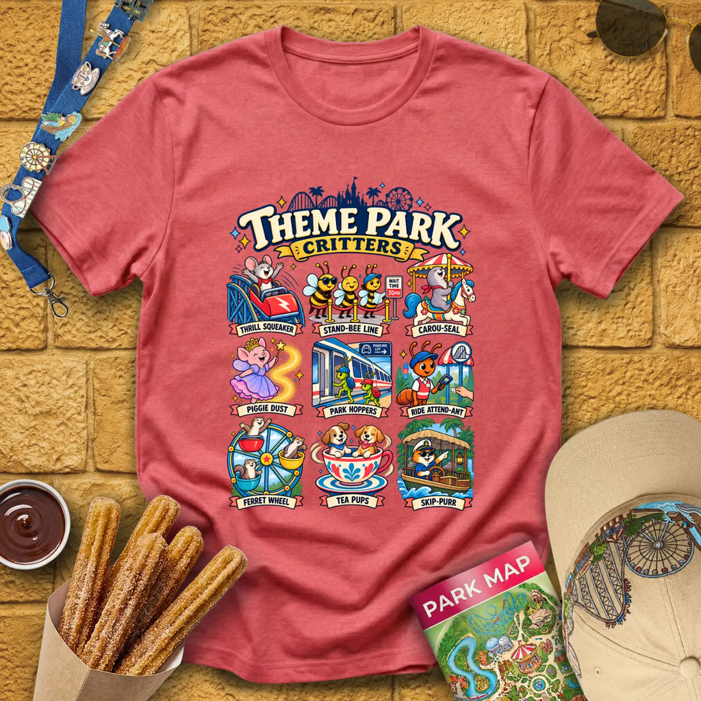Theme Park Critters [Comic] T-Shirt for Theme Park Fans (Heather Red)