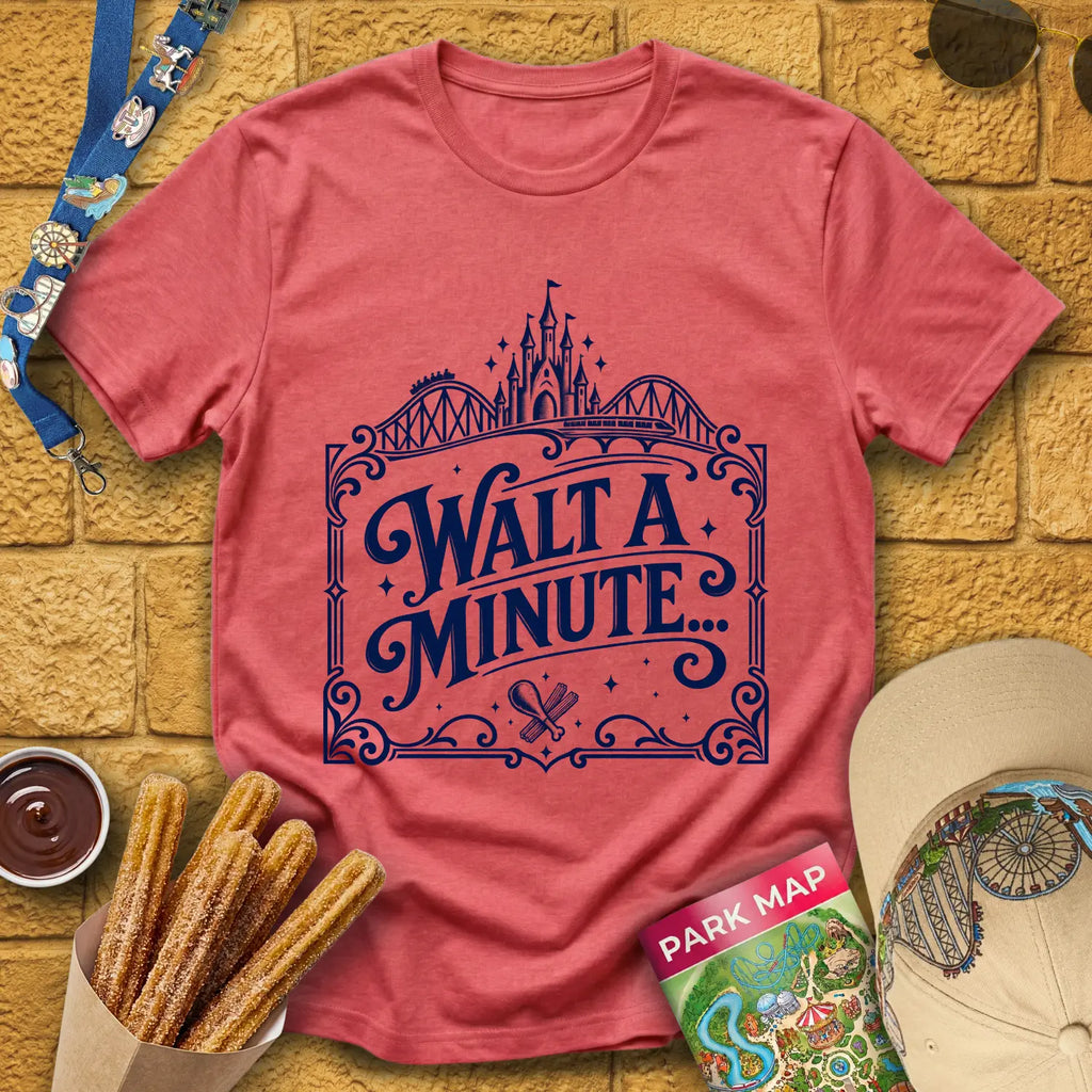 Walt A Minute... [Victorian] T-Shirt for Theme Park Fans (Heather Red)